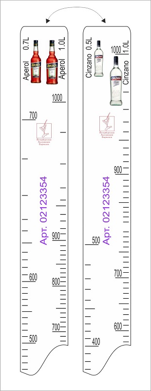 Линейка Aperol (0.7 л./1 л.)/ Cinzano (0.5 л./1 л.) L=28 см. В=2 см. /1/ 63588