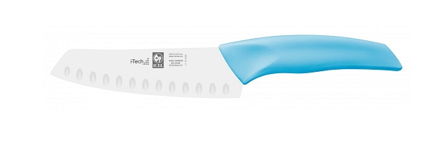 Нож японский Santoku 140/260 мм. с бороздками, голубой I-TECH Icel /1/12/ 56107