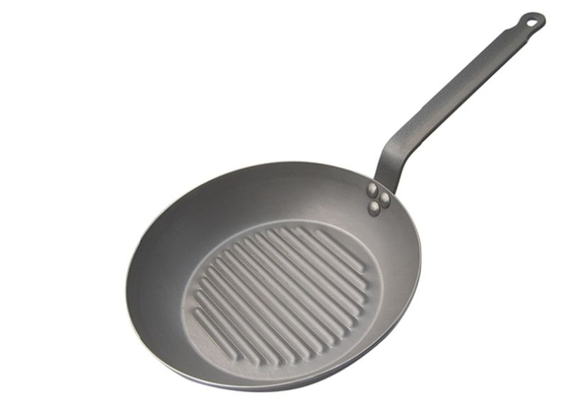 Сковорода-гриль d=26 см. белая сталь (индукция) Carbone Steel De Buyer /1/3/ 30701