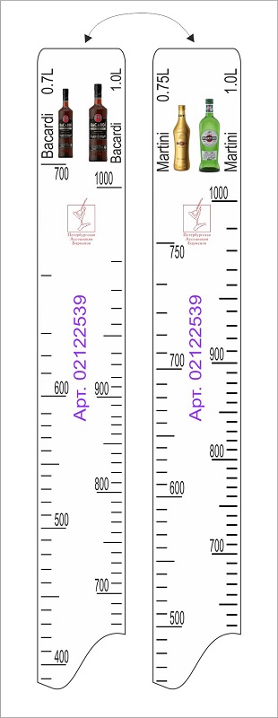 Линейка Martini (0.75 л./1 л.)/ Bacardi (0.7 л./1 л.) L=28 см. В=2 см. /1/ 63598