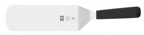 Лопатка 37,5 см. изогнутая раб. часть 19,5*7,5 см. нерж. перфор. широкая с пластик. ручкой черная Icel /1/6/ 30191